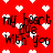 Red background with white pixelated hearts and black text reading "My heart goes with you" in a repeating pattern.