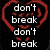Six red heart-shaped icons with white text on black background, each displaying different phrases like "don't break" and "my HEART."