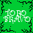 Green background with black crack-like patterns and four identical white text blocks reading 'TORO BRAVO' in pixelated font.
