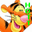 Tigger cartoon character with orange fur, black stripes, pink nose, and open mouth; green text "HOT ON FIRE" appears in two
