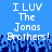 Blue background with white pixelated text reading "I LUV The Jonas Brothers!" and dark blue silhouettes of raised hands below.