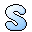 Two pixelated light blue S-shaped forms with black outlines on a gray background, one with a closed loop and the other with an open arrowhead.