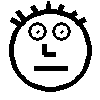 Four pixelated cartoon faces with spiky hair, varying eye expressions and one closed eye in the top-right face.
