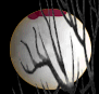 A spherical object with red and white sections transitions through multiple states of black branching patterns against a dark background.