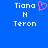 Blue background with white pixelated text 'Tiana', 'N', and 'Teron' arranged vertically, a pink heart symbol between the left and right text blocks.