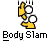 A static contact sheet of two identical animated frames showing a yellow stick figure performing a body slam on another white stick figure, with promotional text for 'badassbuddy.com' in red and black.