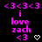 A static digital composition with pink text and symbols on a black background, featuring repeated 'i love zach' text and heart/arrow symbols in a