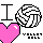Pixel art icon featuring a large black 'I', pink heart with white sparkle, and stylized brain-like shape on white background.