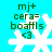 A static digital image displays four identical pixelated snowflakes on a cyan background with green text above each.