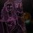 Pixelated purple figure with flowing hair holds a brown object against dark background.