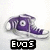 Purple high-top sneaker with white laces and sole, angled view on light background, text "EVOS" below.