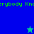 Pixelated green text 'erybody Knerybody Kn' repeats across blue and teal background sections with two star icons.
