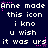 Dark blue background with white pixelated text reading "Anne made this icon i kno u wish it was urg" and pink star-like sparkles scattered throughout.