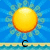 Yellow sun icon with orange outline on blue patterned background, text below changes from C to CALI