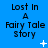 Blue background with repeated text "Lost In A Fairy Tale Story" and animated white star-like symbols appearing and disappearing.