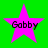 Four pink star-shaped icons with 'Gobby' text on a green background, each star has a slightly different pixelated appearance.