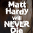 A 4-frame contact sheet of a pixelated animated icon showing the text "Matt Hardy will NEVER Die" over a blurred background with visible motion blur effects.