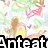 Pixelated image with text "Anteat Stone" and repeated arrow symbols over a colorful background of circles, hearts, and abstract shapes.