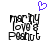 A pixelated image with two identical black text blocks reading 'Marry Love & Poshot' and a purple heart symbol above them on white background.