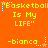 Orange background with yellow pixelated text "Basketball Is My LIFE" repeated three times horizontally, each followed by "-bianca" below and small white star-like pixels.