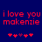 Red pixelated text on dark blue background reads "i love you makenzie" with five red hearts below, two versions of the same design side-by-side.