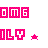 Pixelated pink 'OMG' text in three square above pixelated pink 'OLY' text with a small star icon to the right, changing color from red to blue to green across frames
