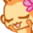 Pixelated cartoon character with light brown hair, closed eyes, and a pink flower accessory on the right side of the head.