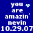 Blue background with white pixelated text reading 'you are amazin' nevin 10.29.07', featuring a light blue heart and two different starburst animations.