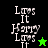 Pixelated text 'Lets It Harry Lets It' arranged vertically with a green star on black background and a black star on bright green background.