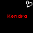 A black background displays a white pixelated heart symbol above two red 'Kendra' text instances in pixel font.