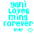 Cyan pixelated text 'yani loves ming forever' with small cyan symbols below, arranged in a of six on white background