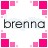Pixelated text 'brenno' centered below a border of pink squares on white background.
