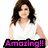 four pixelated images showing a woman with long dark hair in different outfits and backgrounds, each overlaid with colored text
