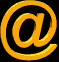 Three vertical display a golden @ symbol in various 3D orientations against black backgrounds, with the middle showing a side view