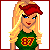 Pixel art contact sheet showing a female character in green and red sports attire with "87" branding across multiple frames including full-body, torso, legs, close-up, and text panel.