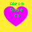 Four identical pixelated heart-shaped icons with green text on a yellow background, each displaying 'Alexa Rose <3' in a retro digital style.