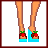 Pixel art contact sheet of a 3x3 grid showing multiple frames from an animated icon featuring a cartoon woman with brown curly hair, blue dress, and cupcake-themed shoes, alongside text elements "Sweet Like A" and "Cup Cake!".