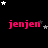 Black background with pink 'jenjen' text repeated in a , white and gray stars scattered across the scene