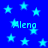 Blue background with light blue stars and repeated text 'Alena' in matching color.