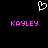 Pixelated white heart symbol above two identical pink 'KAYLEY' text blocks on black background.