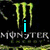 Animated icon with four quadrants showing Monster Energy, Sony, and bikes themes with cyan text.