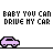 Animated contact sheet showing a sequence of frames where purple cars drive across horizontal lines beneath repeated text "BABY YOU CAN DRIVE MY CAR" on white background.