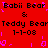 Red background with repeated black text and pink pixelated shapes, showing identical static frames.