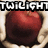 A red apple held in cupped hands with changing text overlays: 'TWILIGHT', '112109', and '=C' across three views.