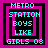 Four identical pixelated icons arranged in a , each displaying cyan text on black and magenta backgrounds with layered square borders