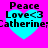 Four identical pixelated heart-shaped icons with cyan fill and black text on a bright pink background, each displaying "Peace Love<3 Catherine:" text.