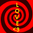 Four identical red and black spiral patterns arranged in a , each containing vertical yellow text reading LOVE with '49' below it