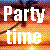 Pixelated text on a sunset background with palm trees, displaying phrases like 'Party time' and 'Summer 06'