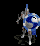 Animated sequence of a knight in blue and silver armor holding a shield, transitioning through multiple poses including standing with weapon raised and crouching.