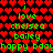 Green text on a red heart-patterned background with repeated phrases and partial words.